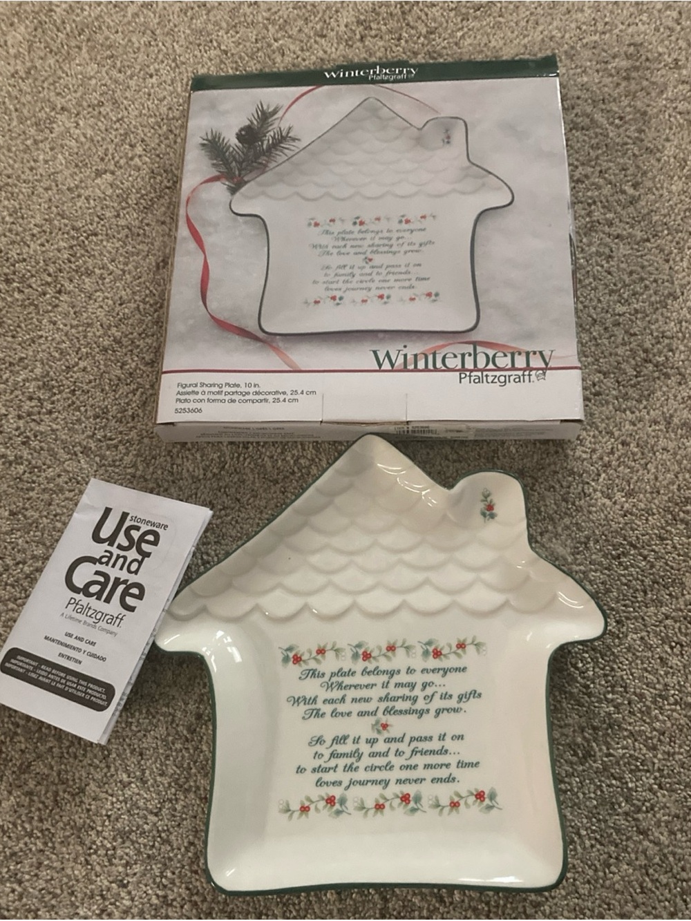 Pfaltzgraff Winterberry House-Shaped Serving Platter in White with Green Trim